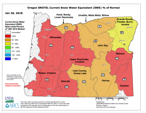 oregon map weather snow snotel equivalent water current climate site snowpack swe normal average rain sites oregonlive climatesignals resources