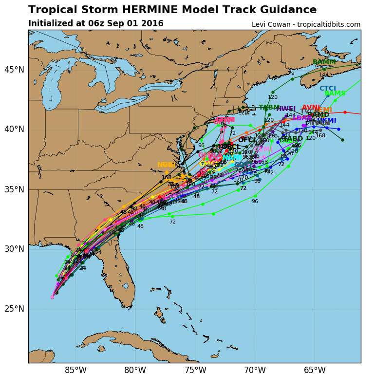 Map: Tropical Storm Hermine Model Track Guidance, September 1, 2016 ...