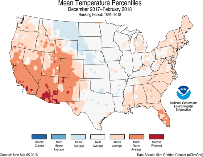 Map 20172018 Winter Temps in California were Much Above Average