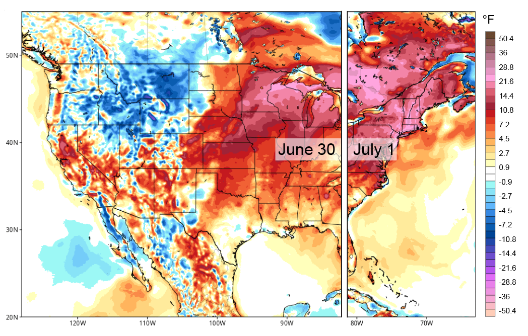 Map Central and Eastern US Forecast, June 30 July 1, 2018 Climate