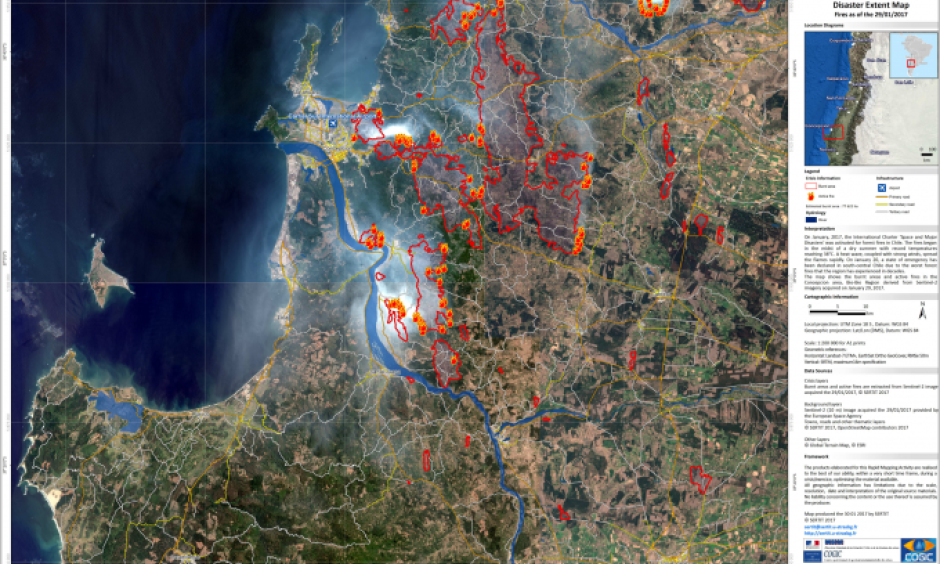 Map Chile Disaster Extent Map, Fire as of the January 29, 2017