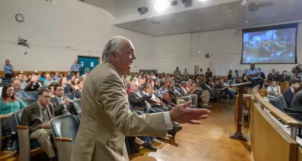 New Orleans resident Richard Wallace reacts to testimony during a special New Orelans City Council meeting about recent flooding and pumping stations in New Orleans, La. Tuesday, August 8, 2017. Photo: Matthew Hinton, Advocate staff