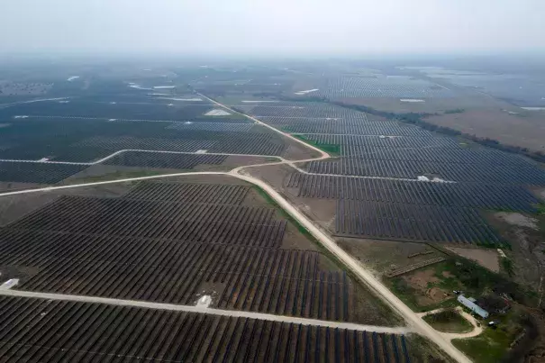 An aerial view of the ENGIE Sun Valley Solar project in Hill County, Texas, on March 1, 2023. (Credit: Mark Felix/AFP via Getty Images)