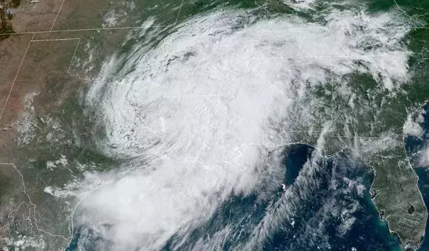 Visible satellite image of Tropical Storm Barry at 1500Z (11 am EDT) July 14, 2019. At the time, Barry was a minimal tropical storm with 40 mph winds. Credit: NOAA/RAMMB