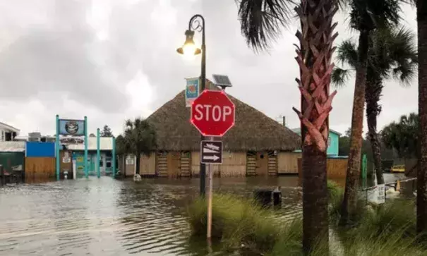 The St. Marks River overflows into the city of St. Marks, Fla., ahead of Hurricane Michael on Oct. 10, 2018. Photo: Brendan Farrington, AP