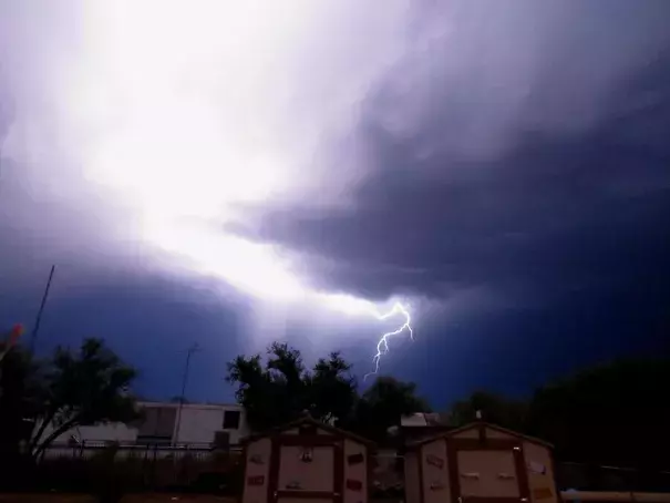 This 2017 lightning strike over Camp Verde happened during monsoon season. A high-pressure system, sitting over Arizona, has prevented the season's rains from rolling in on their usual near-daily basis. File photo