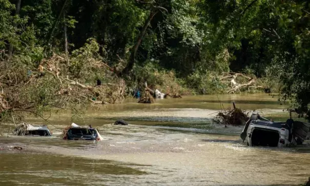 Vehicle submerged in flood