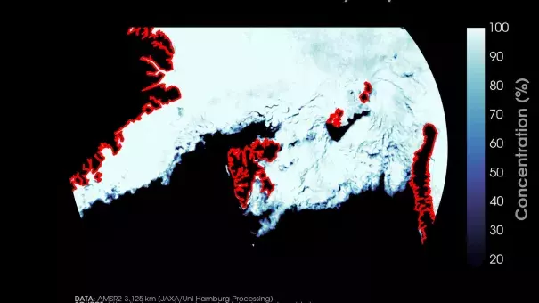 Sea ice extent near Svalbard has rapidly dwindled since May 1. Image: Zack Labe