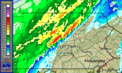 Map: 24-hour Rainfall Totals in Pennsylvania, October 21 15:50UTC ...