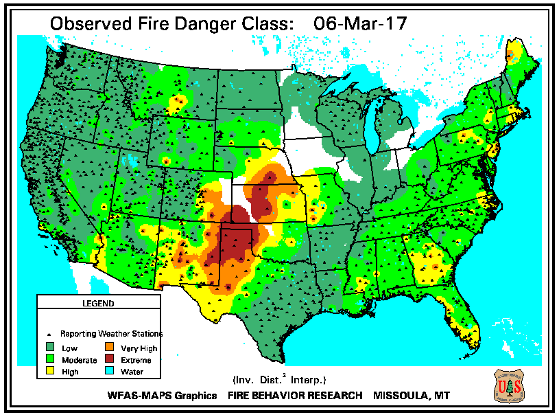 Map: Observed Fire Danger Class, March 6, 2017 | Climate Signals